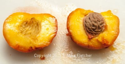 Cut peach with pit