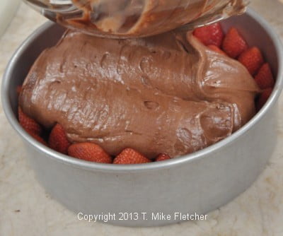 Mousse being poured, Chocolate Strawberry Mousse Torte