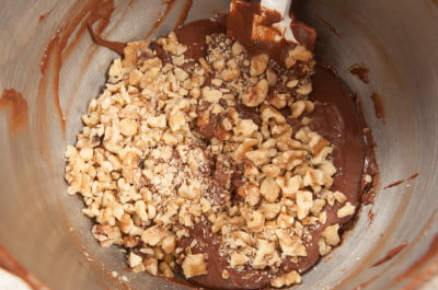 Walnuts in chocolate batter