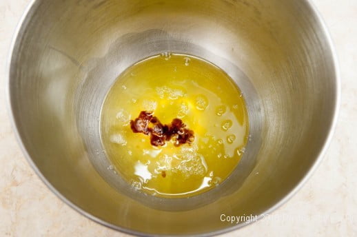 Egg whites, vanilla and almond extracts for the Angel Food Cake