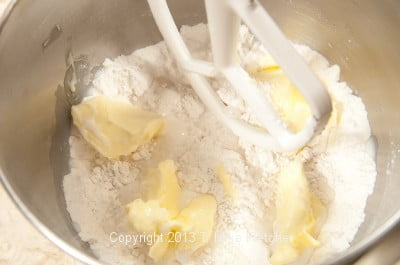 Flour, butter, milk in mixer bowl