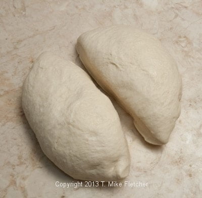 Dough cut in half
