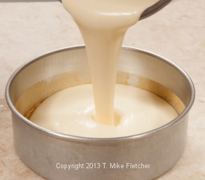 Pouring filling into pan