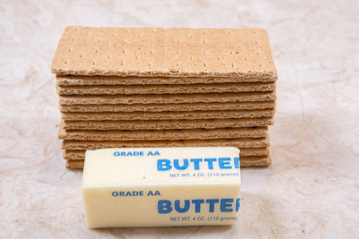 The crust includes graham crackers and unsalted butter.