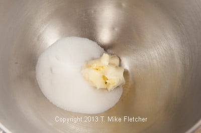 Butter and sugar in mixing bowl