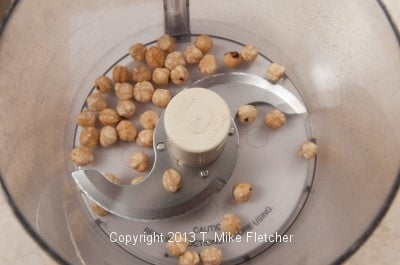Hazelnuts in processor