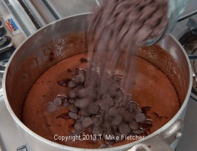 Chocolate going into hot mixture