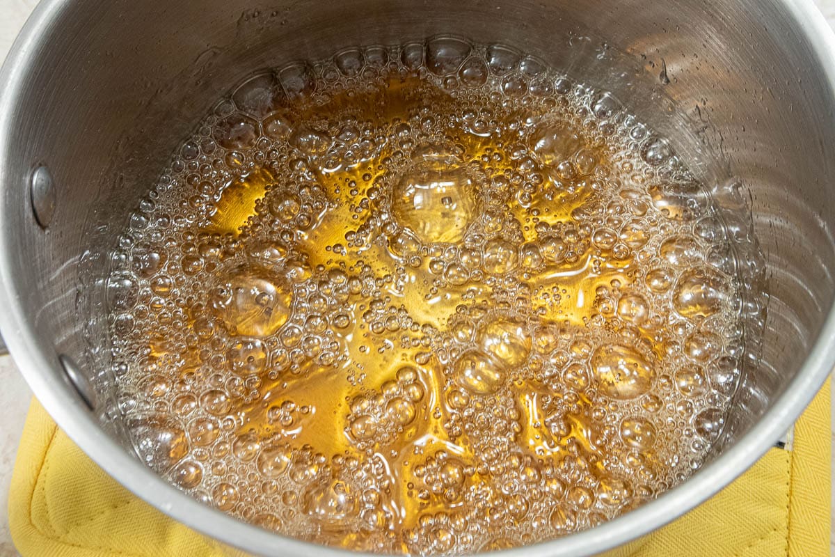 Syrup boiled t.o a medium golden brown