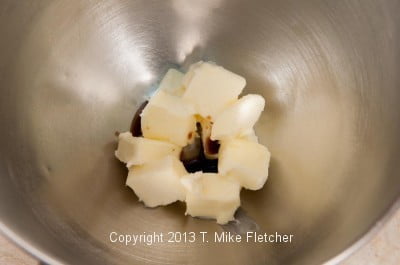 Butter and vanilla in bowl