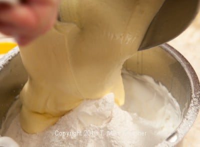 Sifted flour egg over
