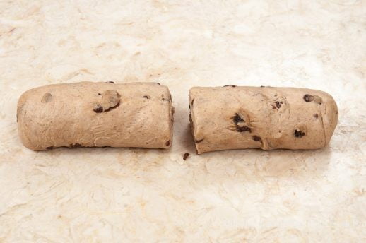 Dough divided in half for Hot Cross Buns