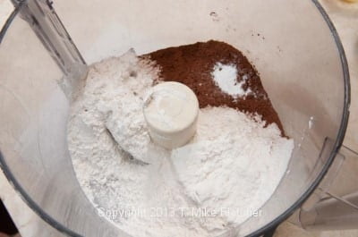 Flour and Cocoa in processor