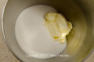 Butter and sugar in bowl