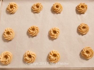 Tray of shaped cookies with holes