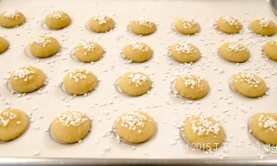 Unbaked tray of Amaretti cookies