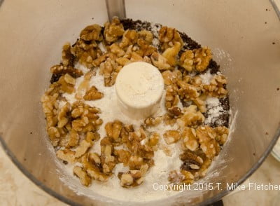 Walnuts in processor for Viennese Apricot Torte