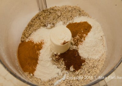 flour and spices in processor for Viennese Apricot Torte