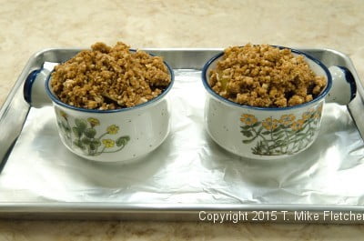 Casseroles topped with amaretti crumbs for Baked Pluots with Amaretti Crisp