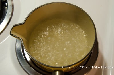 Sugar syrup boiling for the Pina Colada Cake