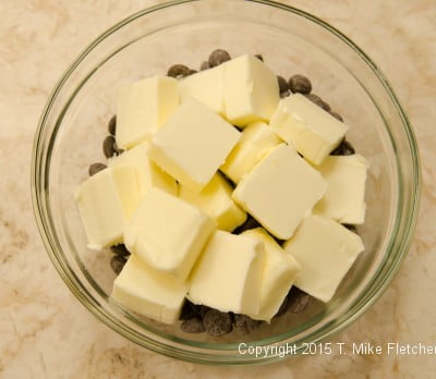 Chocolate and butter for the dark chocolate mousse for the Double Chocolate Mousse Cake