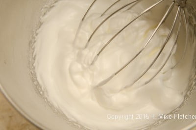 Egg whites whipped for chocolate mousse for the Double Chocolate Mousse Cake