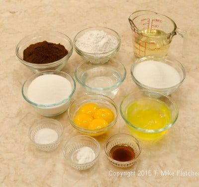 Ingredients for the Chocolate Chiffon Cake for the Double Chocolate Mousse Cake