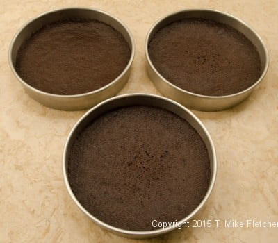 Baked layers of chocolate chiffon cake for the Double Chocolate Mousse Cake