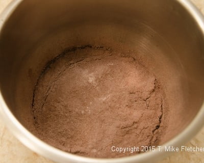Dry ingredients over wet ones for the Double Chocolate Mousse Cake