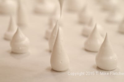 Piping stems for the meringue mushrooms for the Buche de Noel