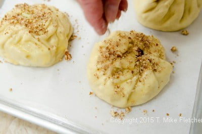 Pecans sprinkled on the Apple Crostatas with Pastry Cream