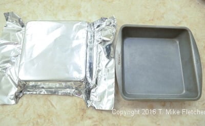 Foil and pan for Two Ingredient Fudge Hearts
