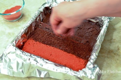 Chocolate sprinkles on for Two Ingredient Fudge Hearts