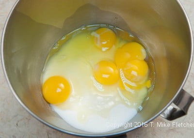 Eggs and sugar beating for the Mocha Kahlua Brownies