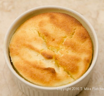 Finished ramekin for the Lemon Raspberry Pudding Cake