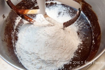 Flour added to batter for the Mocha Kahlua Brownies
