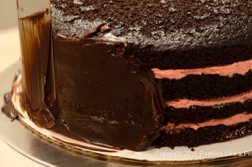 Applying ganache to the sides of the cake for When, Why and How to Undercoat a Cake