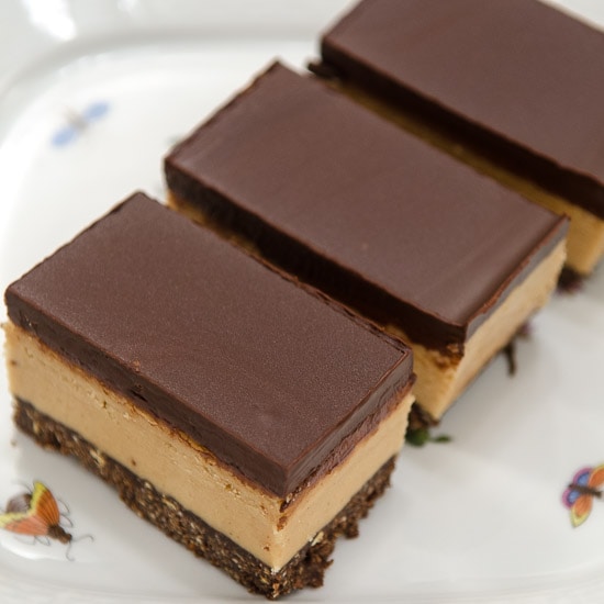 A cookie crust, peanut butter filling and chocolate topping make up the No Bake Peanut Butter Bars
