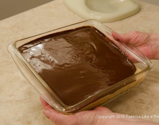 Rotating chocolate for the No Bake Peanut Butter Bars