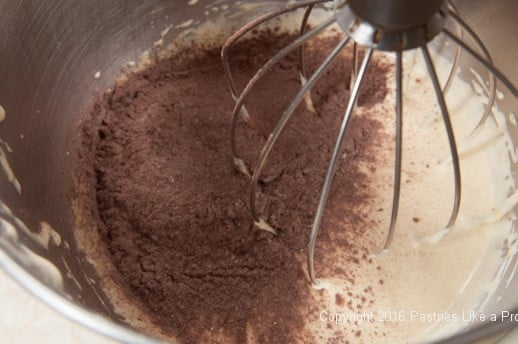 Cocoa added to cake for Chocolate Raspberry Gateau