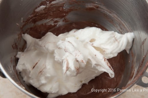 Egg whites added to the batter for the Chocolate Raspberry Gateau
