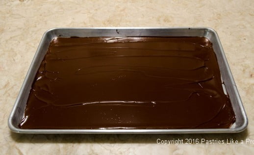 Chocolate on pan for the Chocolate Strawberry Ruffle Cake