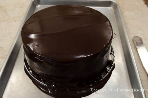 Glazed cake for theChocolate Strawberry Ruffle Cake