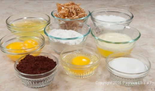Cake ingredients for the Chocolate Rasperry Gateau