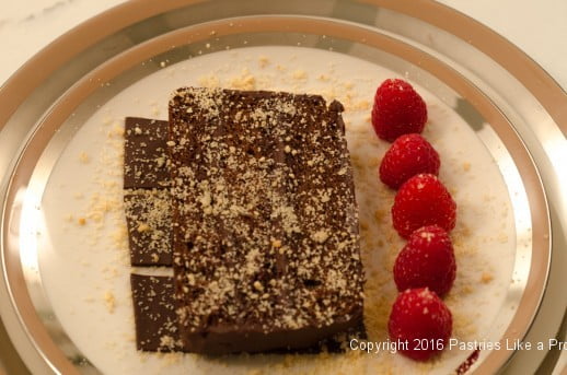 Plated slice of cake for Chocolate Raspberry Gateau