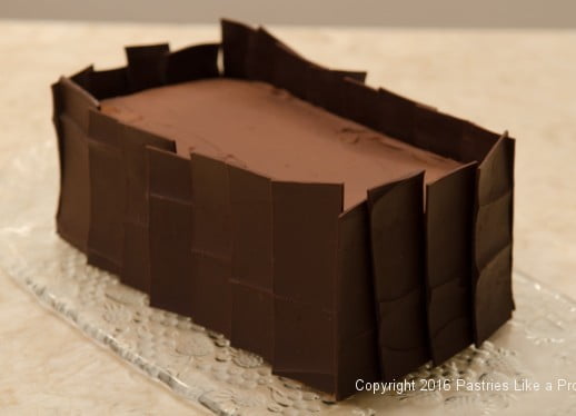 Chocolate panels on cake for the Chocolate Raspberry Gateau