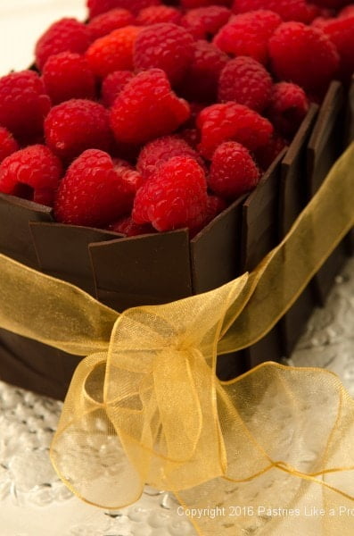 Raspberries on top of the Chocolate Raspberry Gateau