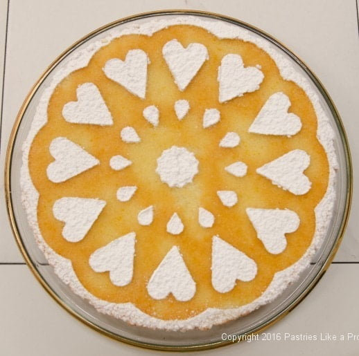 Stenciled cake for Orange Almond Teacake