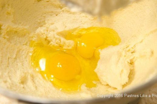 Eggs added to the batter for the Deep Butter Cake