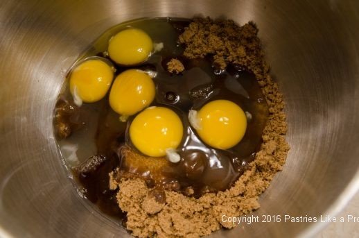 Eggs, sugar and vanilla for the Honey Diamonds