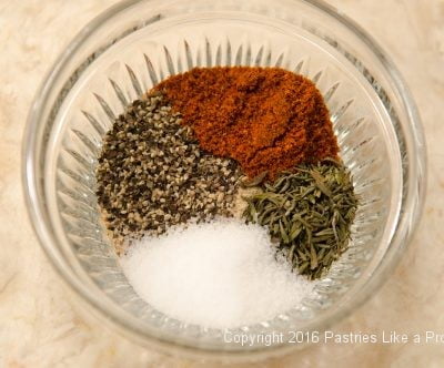 Spices in a bowl for the Hot Peppered Pecans